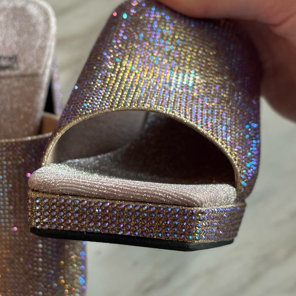 Purple & Gold Rhinestone Heels Sandals Slight Platform Jeffery Campbell size 8.5 - Picture 7 of 7